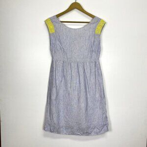 J. Crew 100% Linen Blue Dress With Yellow Embroidery